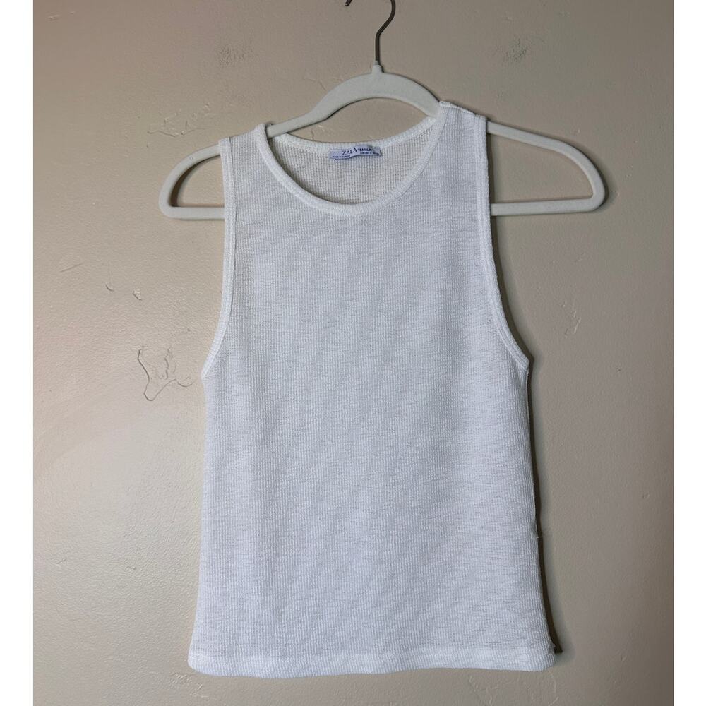 Zara White Textured Ribbed Racerback Tank Small
